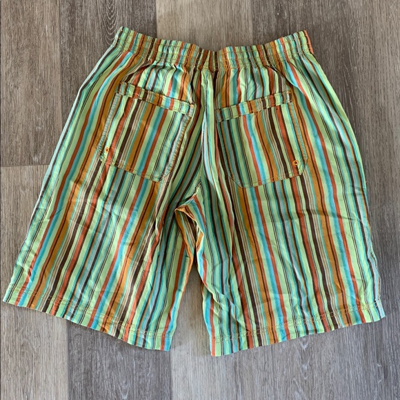 FREE PEOPLE Saylor Poplin Stripe Shorts Retro Oversized NWT Teal Orange Green - Picture 7 of 10